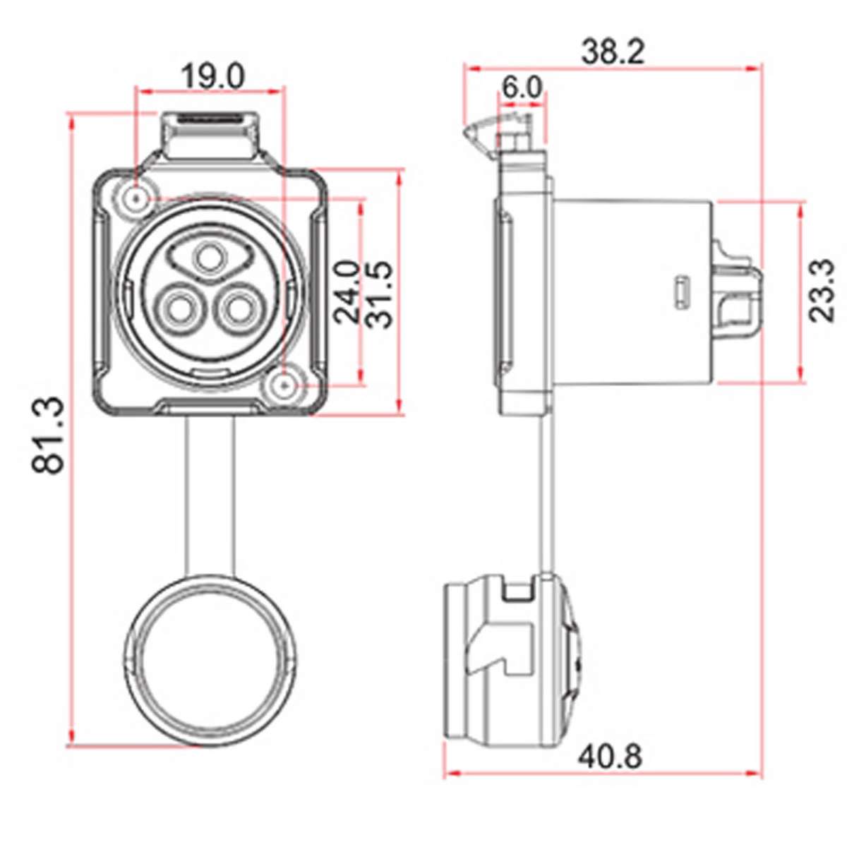 Conector Serie BD-24 Hembra 3 Pines Socket Soldar CNLINKO