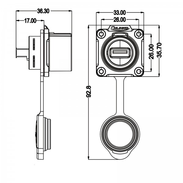 Conector Serie LP-24 USB Socket Soldar CNLINKO