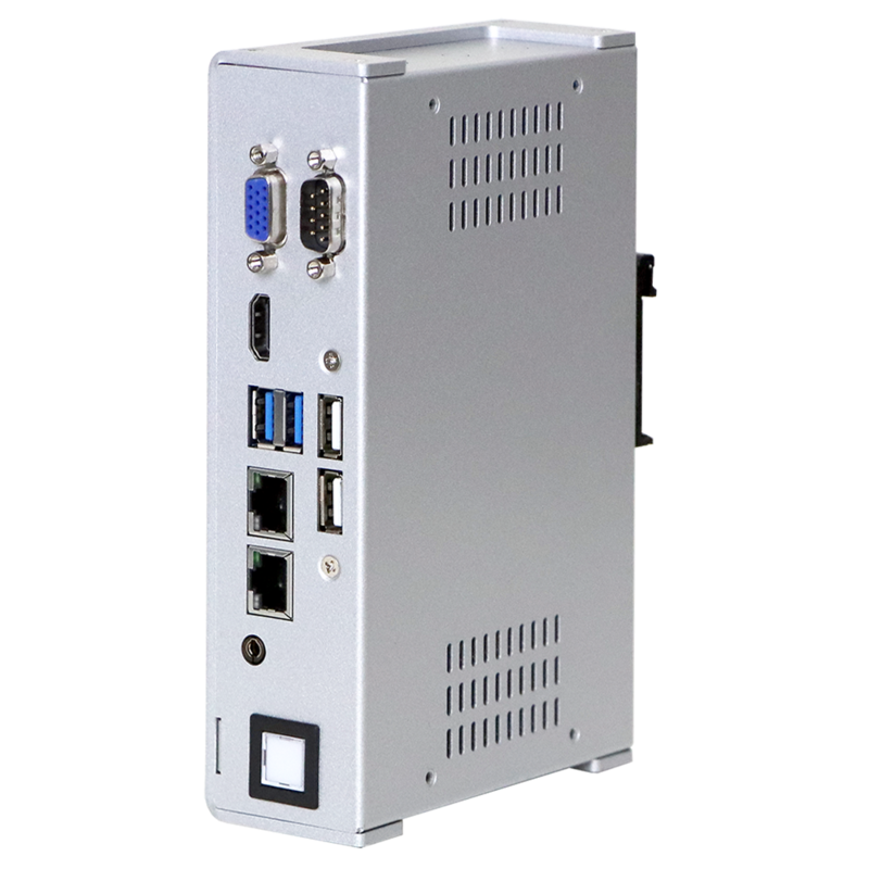 Intel Pentium N4200 Quad Core CPU, 2 DDR3L memory, 2 USB3.0,  2 USB2.0, 1 RS-232/422/485 , 1 RS-232, 2 GbE, Line out, 1 VGA, 1 HDMI, DC 9~36V, Phoenix Connector, DIN Rail  