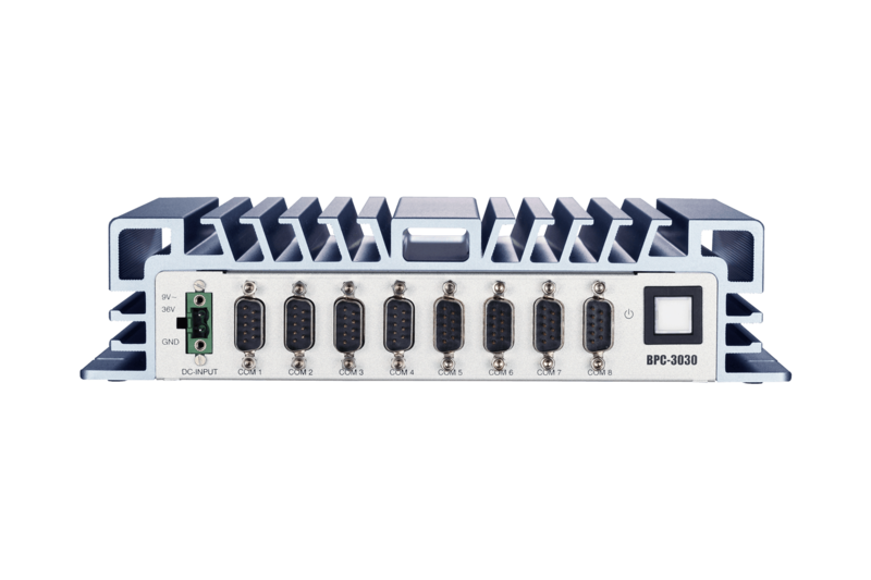 Intel Celeron J1900 Quad core CPU, 1 DDR3L memory, 2 USB3.0, 2 USB 2.0, 3 RS-232, 5 RS-232/422/485, 2 GbE, line out, 1 VGA, 1 HDMI, DC 9~36V , Phoenix Connector  