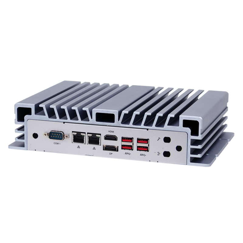 Intel Core i5-8265U Quad Core CPU, 2 DDR4, 4 USB3.1, 2 USB 2.0, 3 RS-232, 1 RS-232/422/485, 8bit GPIO, 2 GbE, line out, mic in, 2 HDMI, DC 9~36V