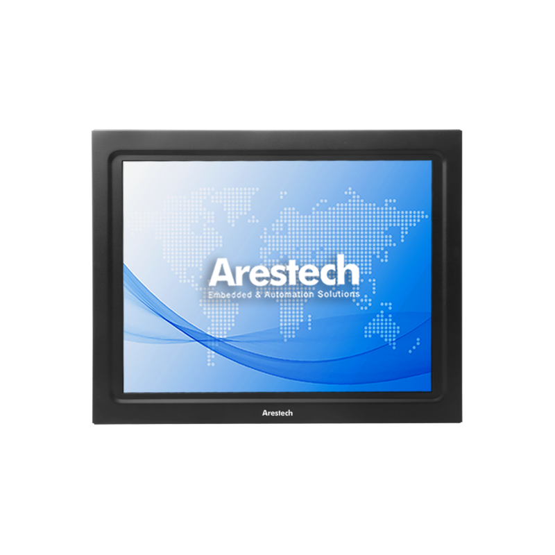 Arestech Display 17" 4:3 (1280 x 1024) 350 nits, IP54 front panel, 5-wire Resistive touch screen, USB & RS-232 interface, 1 VGA, DC 12~24V