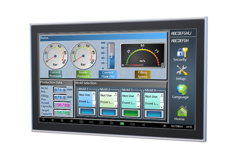 21.5" 16:9 (1920 x 1080), 250nits, Fanless Panel PC with Intel Celeron J1900 GHz CPU, Projected Capacitive Touch, 2 USB 3.0, 2 USB 2.0, 3 RS-232, 1 RS-232/422/485, Line out, 8-bit DIO, 2 GbE, 1 VGA, 1 HDMI, DC 9-36 V, Phoenix Connector