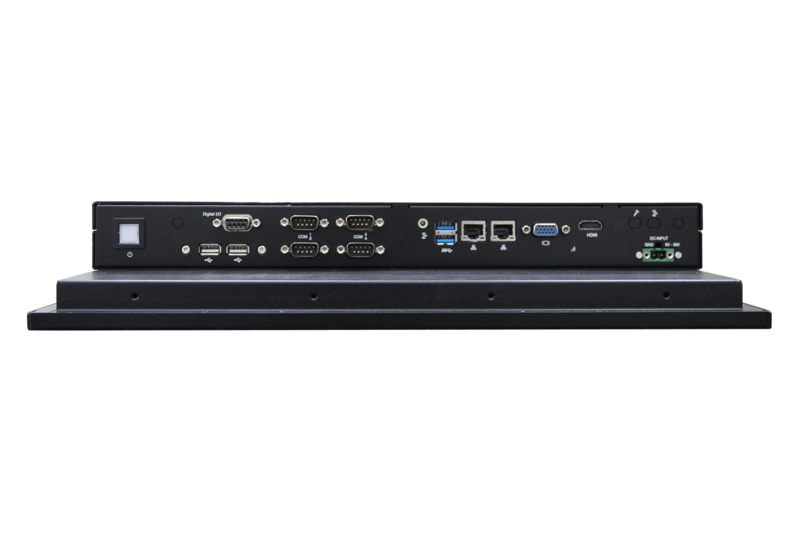 15" 4:3   (1024 x 768), 300nits, Fanless Panel PC with IntelCore i5-4300U CPU, Projected Capacitive Touch, 4 USB 3.0, 2 RS-232, 2 RS-232/422/485, 8-bit DIO, Line out, Mic in, 2 GbE, 2 HDMI, DC 9-36 V, Phoenix Connector
