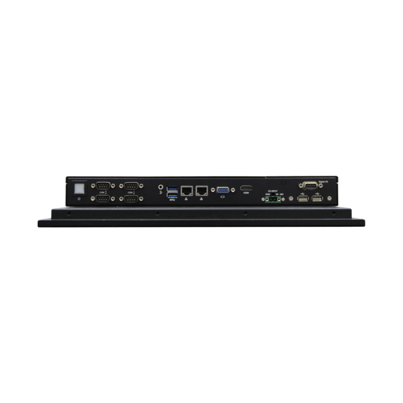 15" 4:3 (1024 x 768), 300nits, Fanless Panel PC with Intel Celeron J1900 CPU, Projected Capacitive Touch, 2 USB 3.0, 2 USB 2.0, 3 RS-232, 1 RS-232/422/485, Line out, 8-bit DIO, 2 GbE, 1 VGA, 1 HDMI, DC 9-36 V, Phoenix Connector