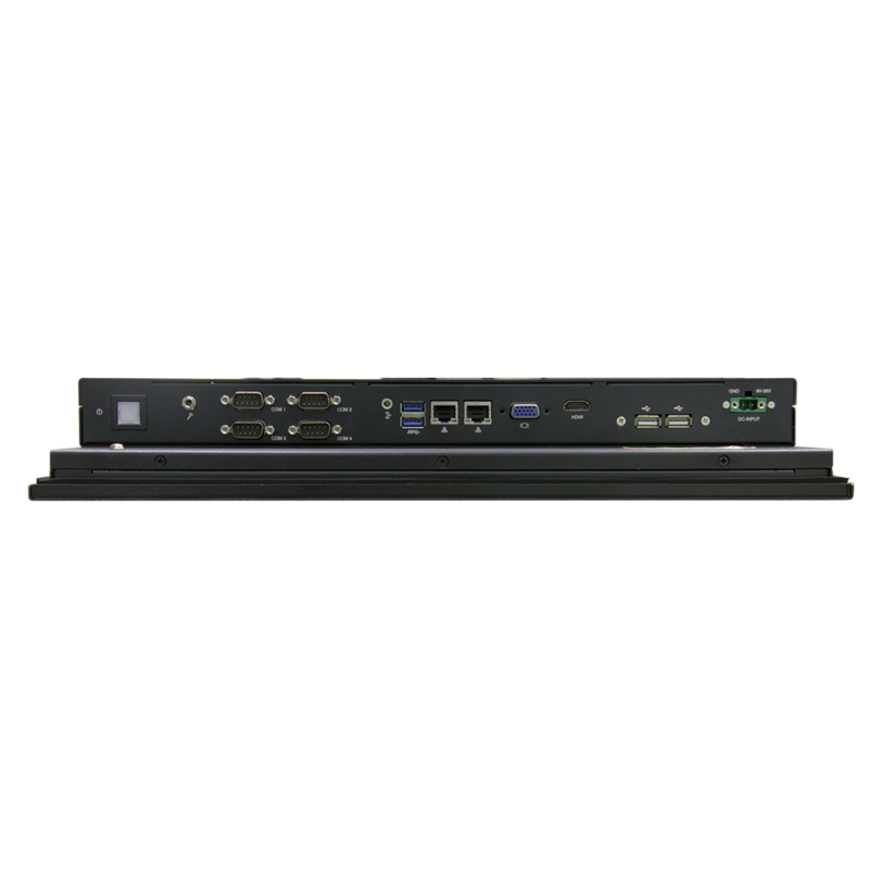 15.6" 16:9 (1366 x 768), 300nits, Fanless Panel PC with Intel Celeron J1900 CPU, Projected Capacitive Touch, 2 USB 3.0, 2 USB 2.0, 3 RS-232, 1 RS-232/422/485, Line out, 8-bit DIO, 2 GbE, 1 VGA, 1 HDMI, DC 9-36 V, Phoenix Connector