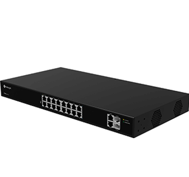 Switch PoE, 16 puertos PoE RJ45 10/100Mbps, 2 puertos uplink 1000Mbps, 2 puertos SFP 1000Mbps