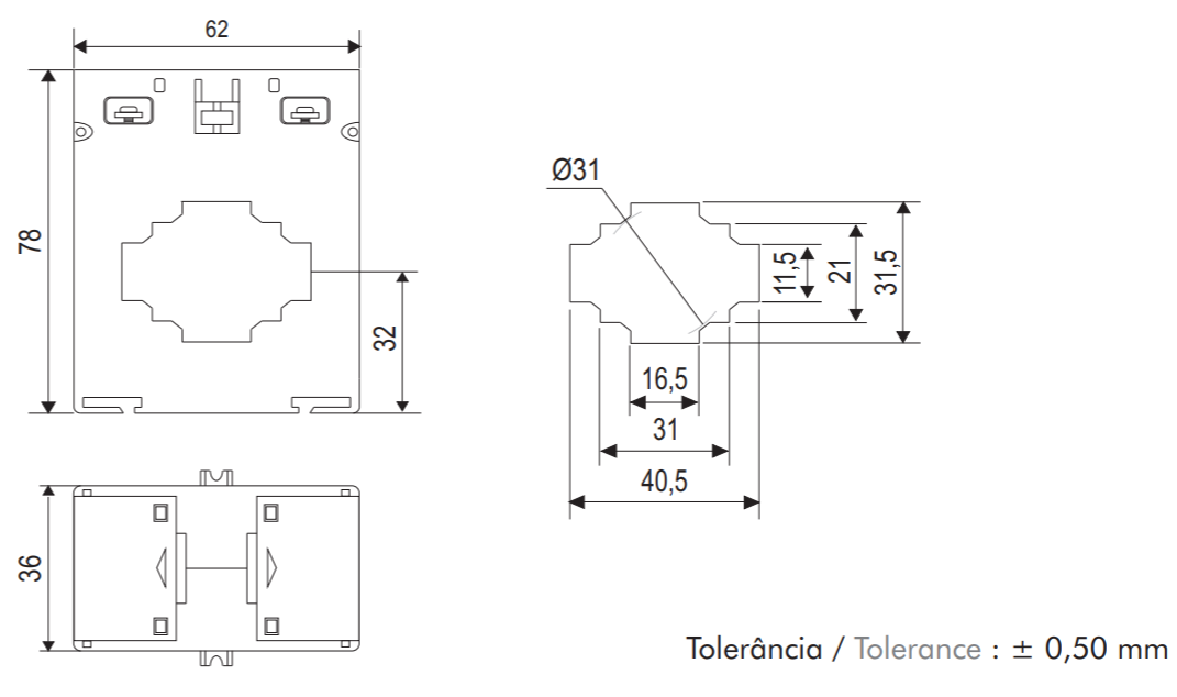 Transformador de Corriente 0-500A / 0-5A