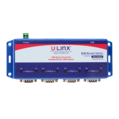 Isolated USB 4-Port to RS-232 Converter (USB cable included)