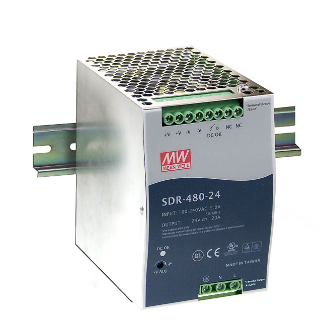 Fuente de Poder Mean Well SDR-480-24 Riel DIN 24VDC 480W 20A