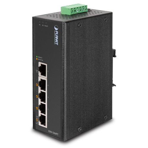 Switch Ethernet industrial 10/100TX de 5 puertos con PoE+ 802.3at de 4 puertos