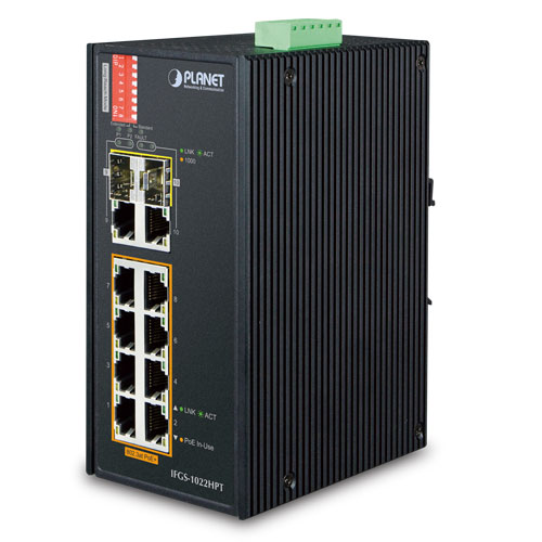 Industrial 8-Port 10/100TX 802.3at PoE + 2-Port Gigabit TP/SFP