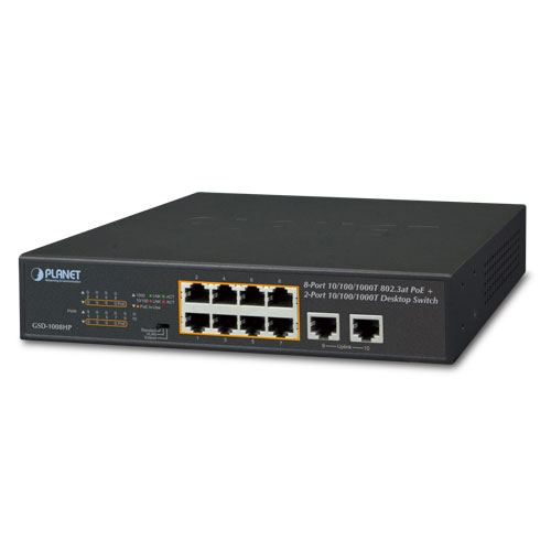 8-Port 10/100/1000T 802.3at PoE + 2-Port 10/100/1000T Desktop Switch (120 watts)