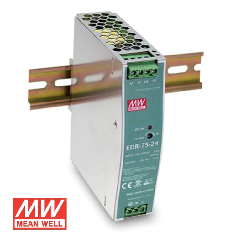Fuente de Poder Mean Well EDR-75-24 Riel DIN 24VDC 76.8W 3.2A