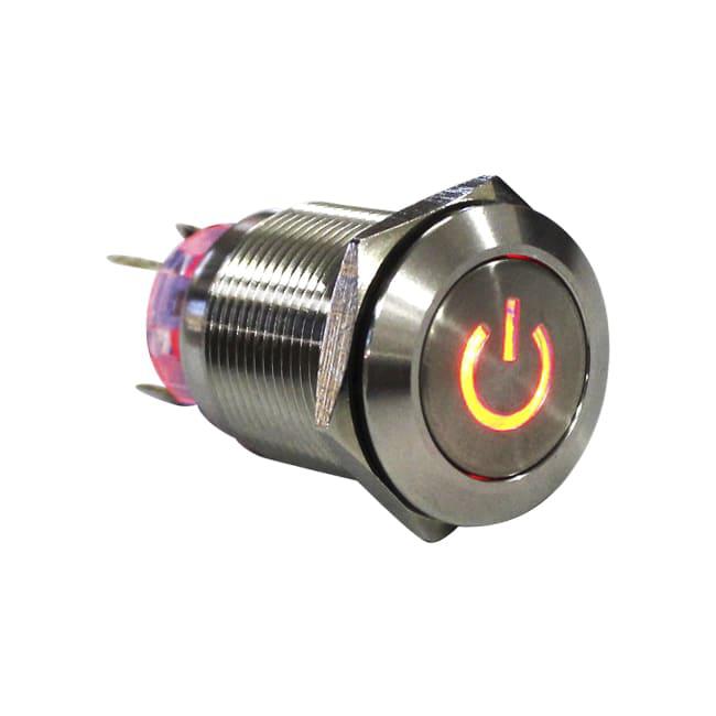Botónera antivandalismo 19mm iluminado naranja acero inoxidable 2 inversores momentáneo 12V