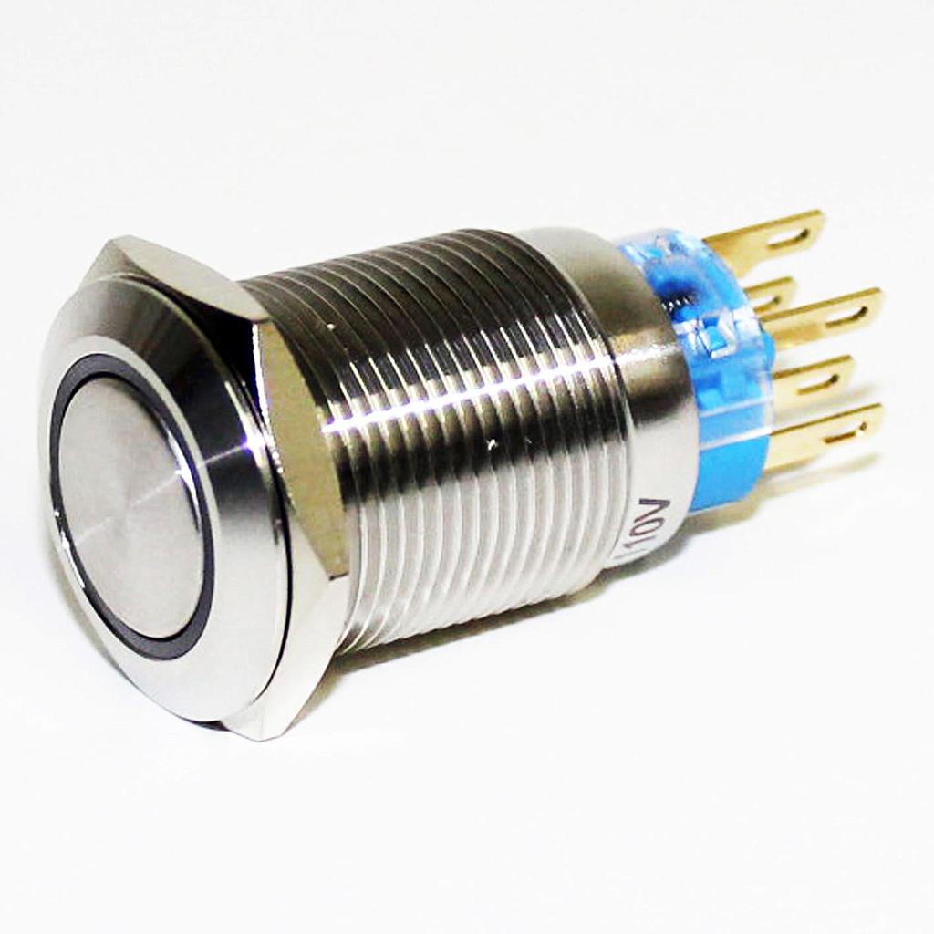 Botónera antivandalismo 19mm iluminado blanco acero inoxidable 2 inversores con retención 220VCA