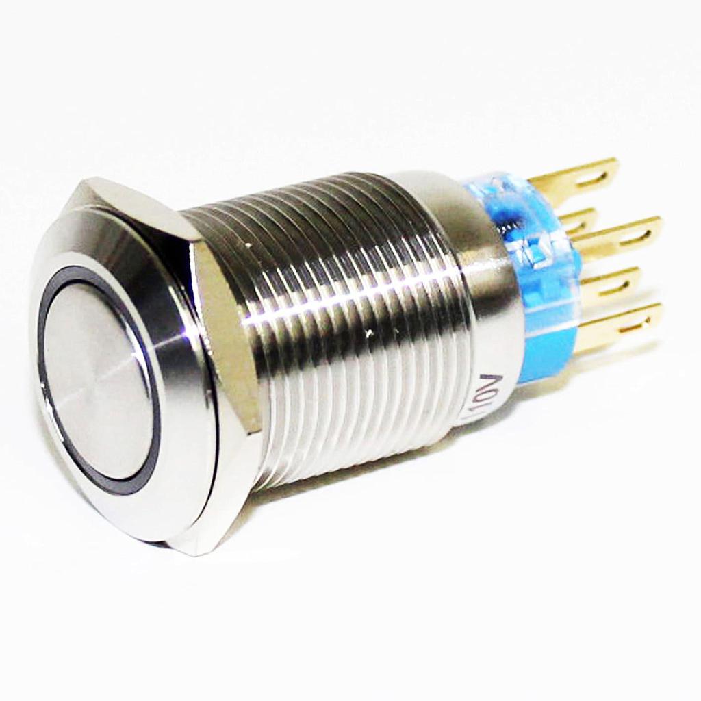 Botónera antivandalismo 19mm iluminado rojo acero inoxidable 2 inversores con retención 24V