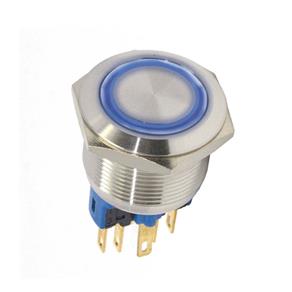 Botonera antivandalismo 19mm luz azul acero inox 2 inversores con ret 12V