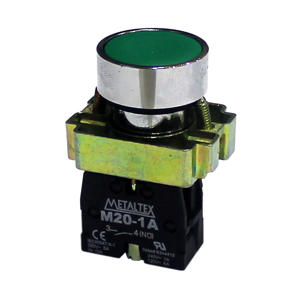 Pulsador rasado 22mm metálico - verde - 1NA