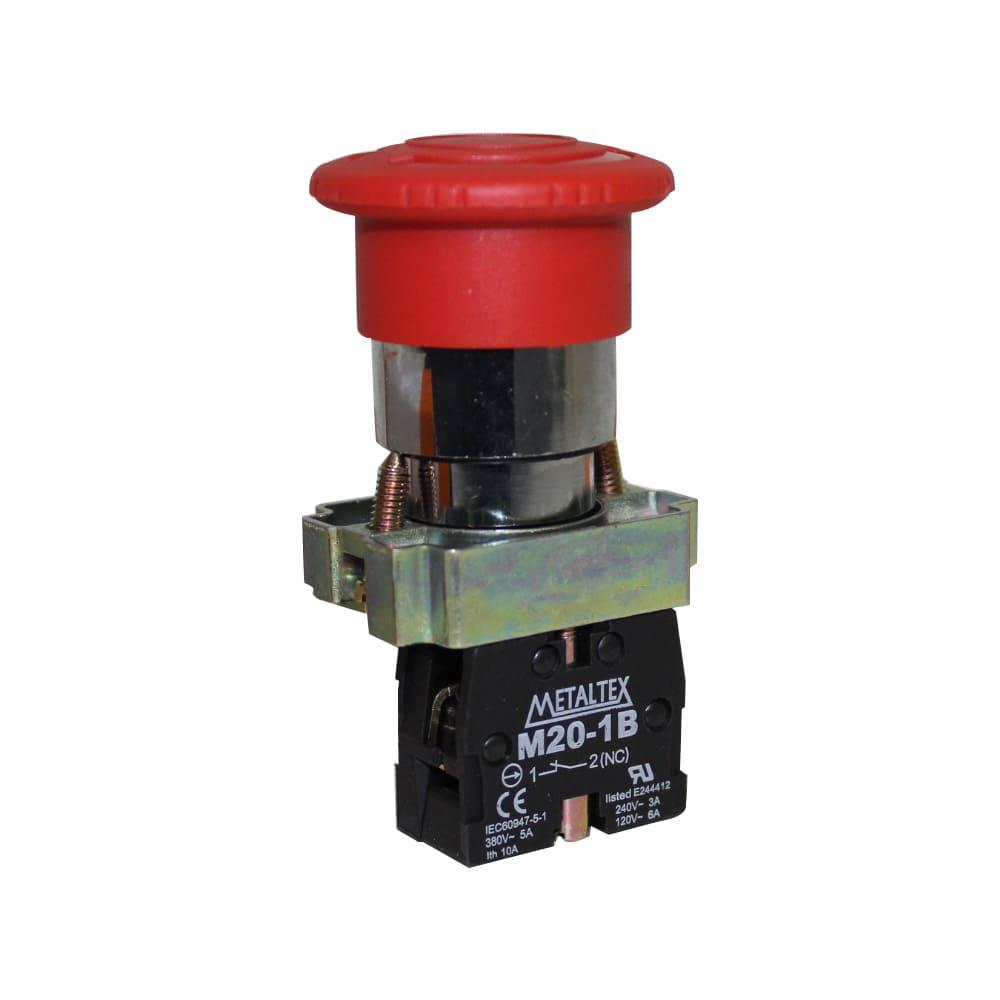 Botón Emergencia con traba 22mm metálico rojo 1NC