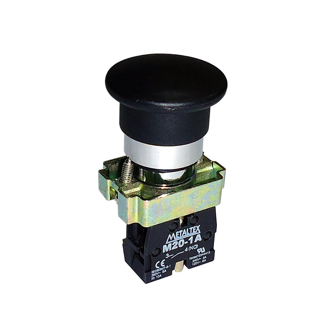 Pulsador Hongo 22mm metálico - negro - 1NC