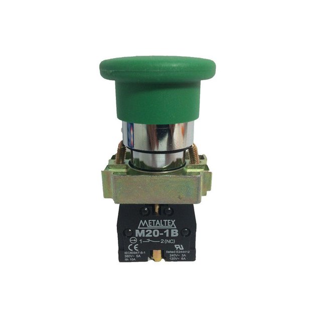 Pulsador Hongo 22mm metálico - verde - 1NC