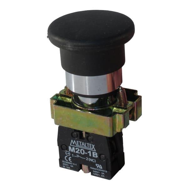 Pulsador Hongo 22mm metálico - negro - 1NC
