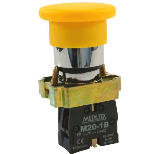 Pulsador Hongo 22mm metálico - amarillo - 1NC