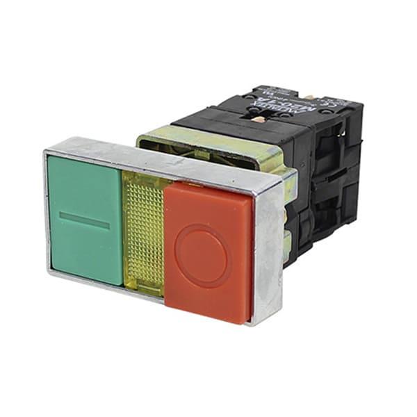 Botón Doble iluminado 22mm metálico - verde/rojo 24V - 1NA+1NC