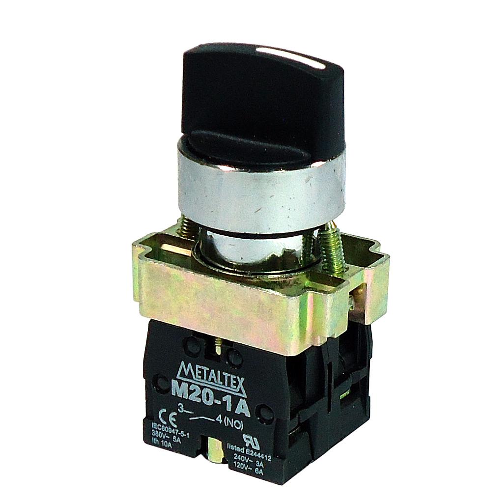 Selectora metálico knob corto 3 posiciones con retorno D/I 45G 2NA