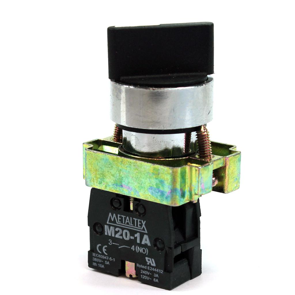 Selectora metálica knob corto 2 posiciones con retorno 90G 1NA+1NC