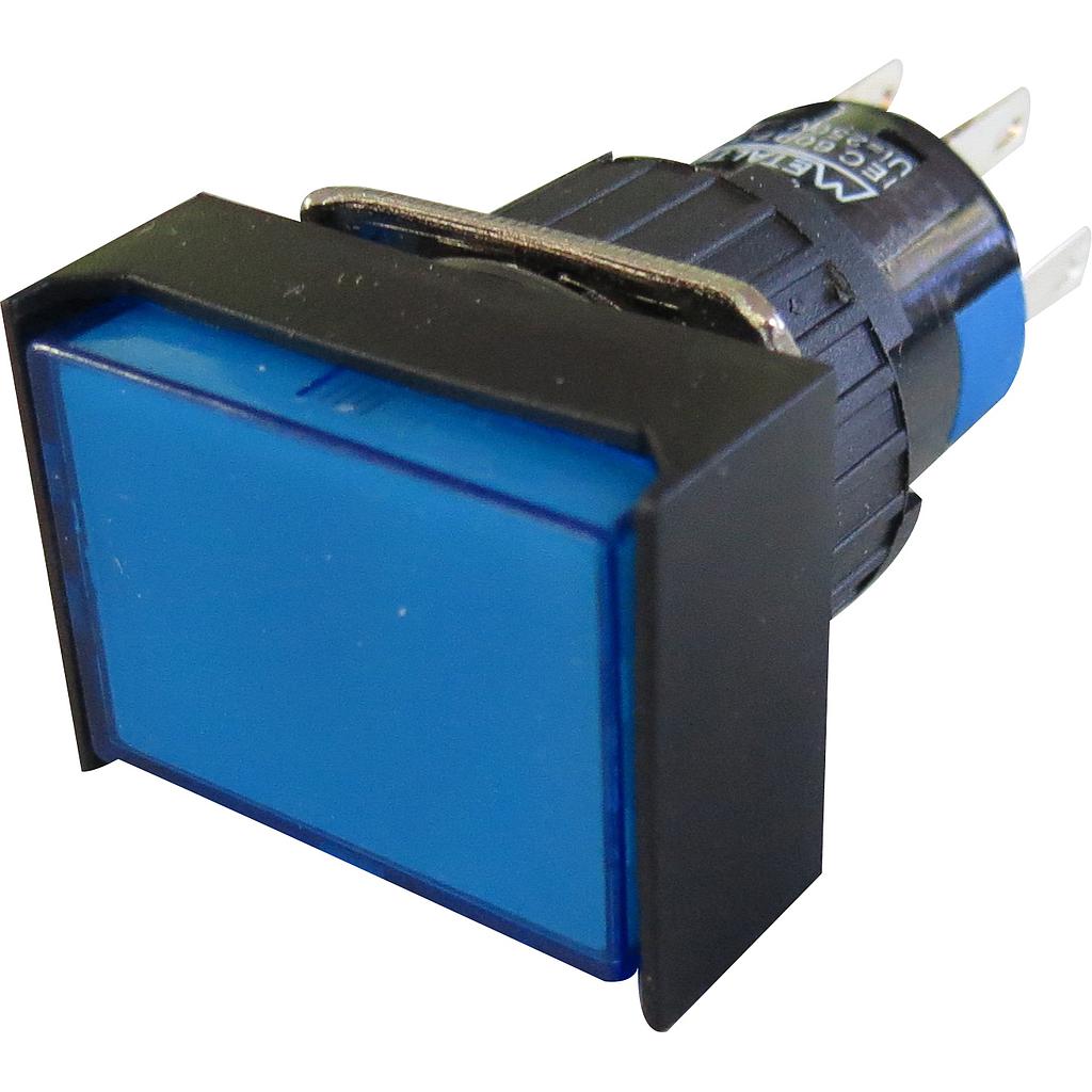 Pulsador iluminado 16mm rectangular sin retención azul 220V - 2 Inversores