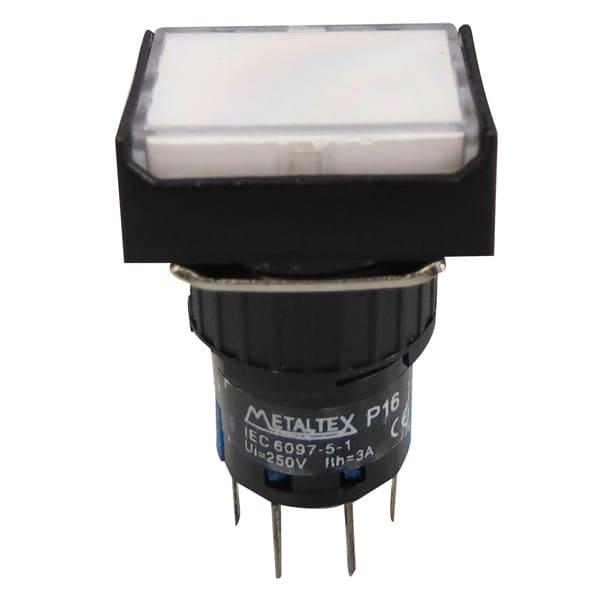 Pulsador iluminado 16mm rectangular sin retención blanco 24V - 2 Inversores