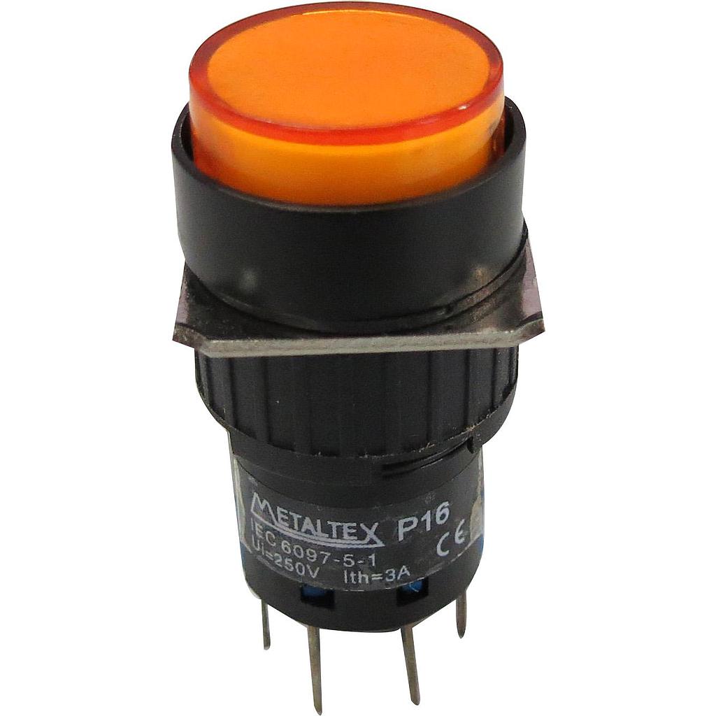 Pulsador iluminado 16mm redondo sin retención naranjo 220V - 2 Inversores