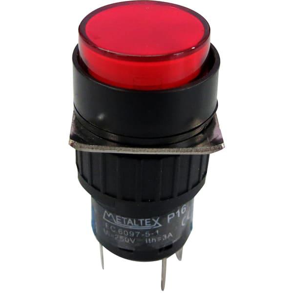 Pulsador iluminado 16mm redondo sin retención rojo 220V - 1 Inversor