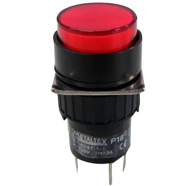Pulsador iluminado 16mm redondo sin retención rojo 24V - 1 Inversor