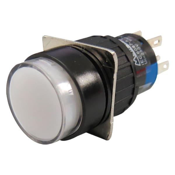 Pulsador iluminado 16mm redondo sin retención blanco 24V - 2 Inversores