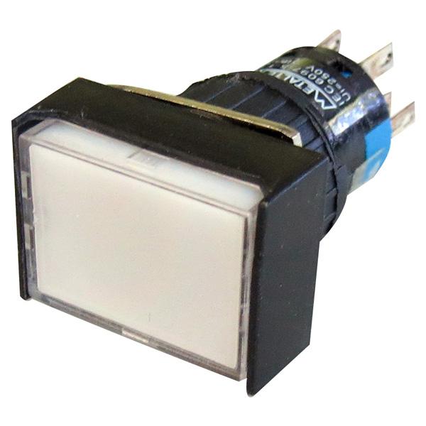 Pulsador iluminado 16mm rectangular con retención blanco 24V - 2 Inversores