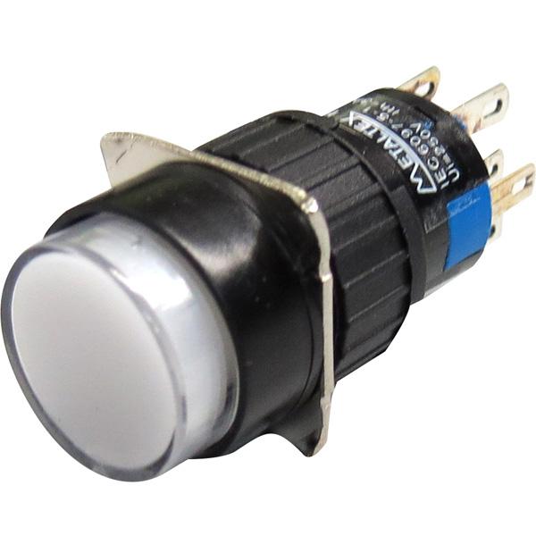 Pulsador iluminado 16mm redondo con retención blanco 220V - 2 Inversores