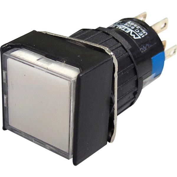 Pulsador iluminado 16mm cuadrado con retención blanco 24V - 2 Inversores