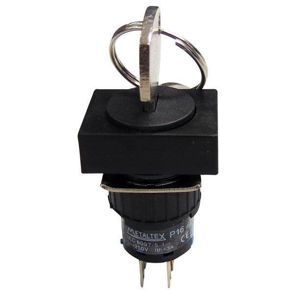 Selectora con llave 16mm rectangular 3 posiciones fijas 45G - 2 Inversores
