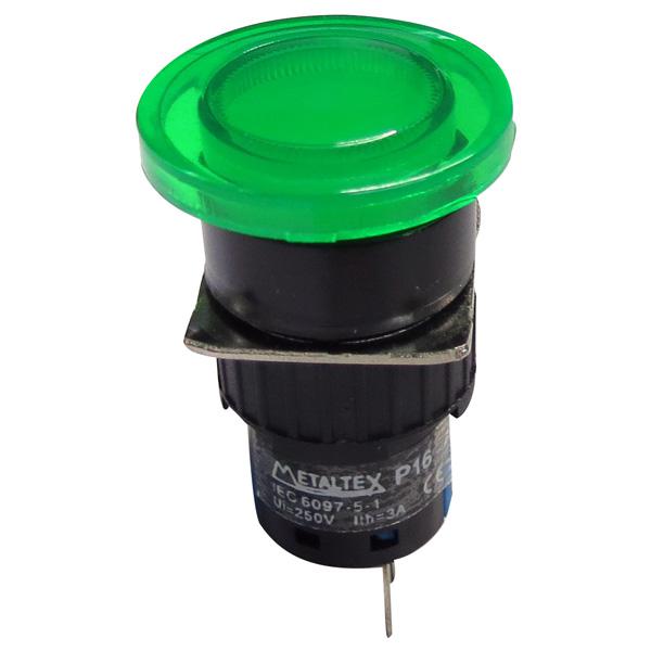 Pulsador 16mm Hongo sin retención verde - 1 Inversor