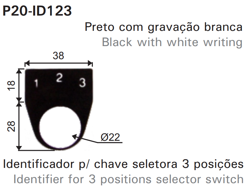 Identificador plástico para selectora 22mm con grabación 1 2 3
