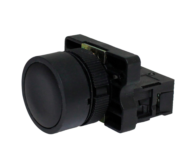 Pulsador rasado 22mm plástico negro - 1NA