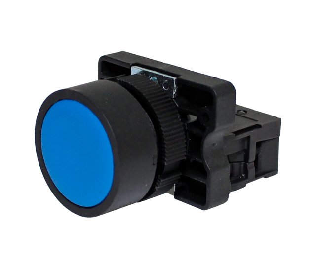 Pulsador rasado 22mm plástico azul - 1NA