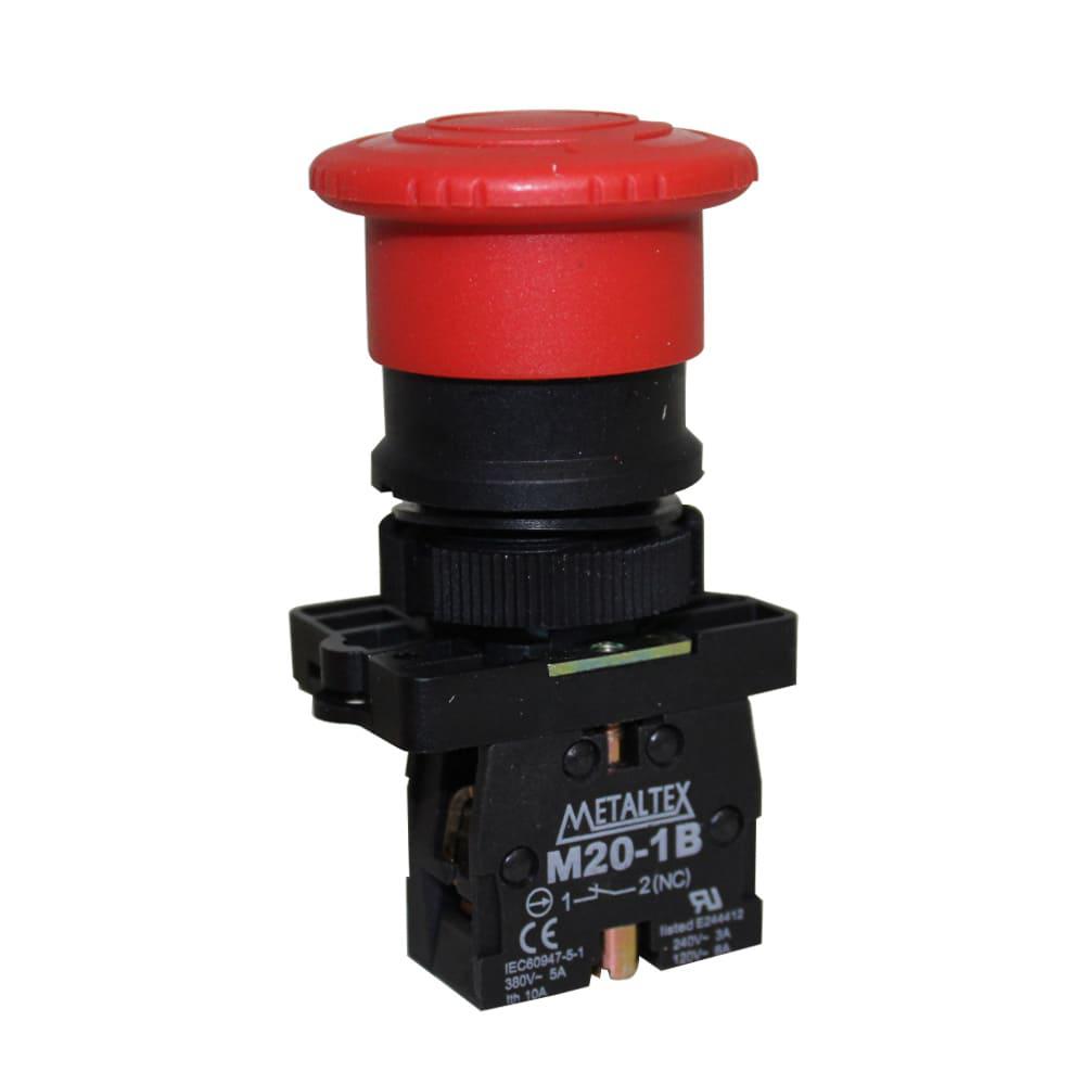 Botón Emergencia con traba 22mm plástico rojo - 1NC