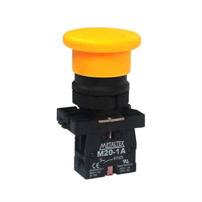 Pulsador Hongo 22mm plástico amarillo - 1NA