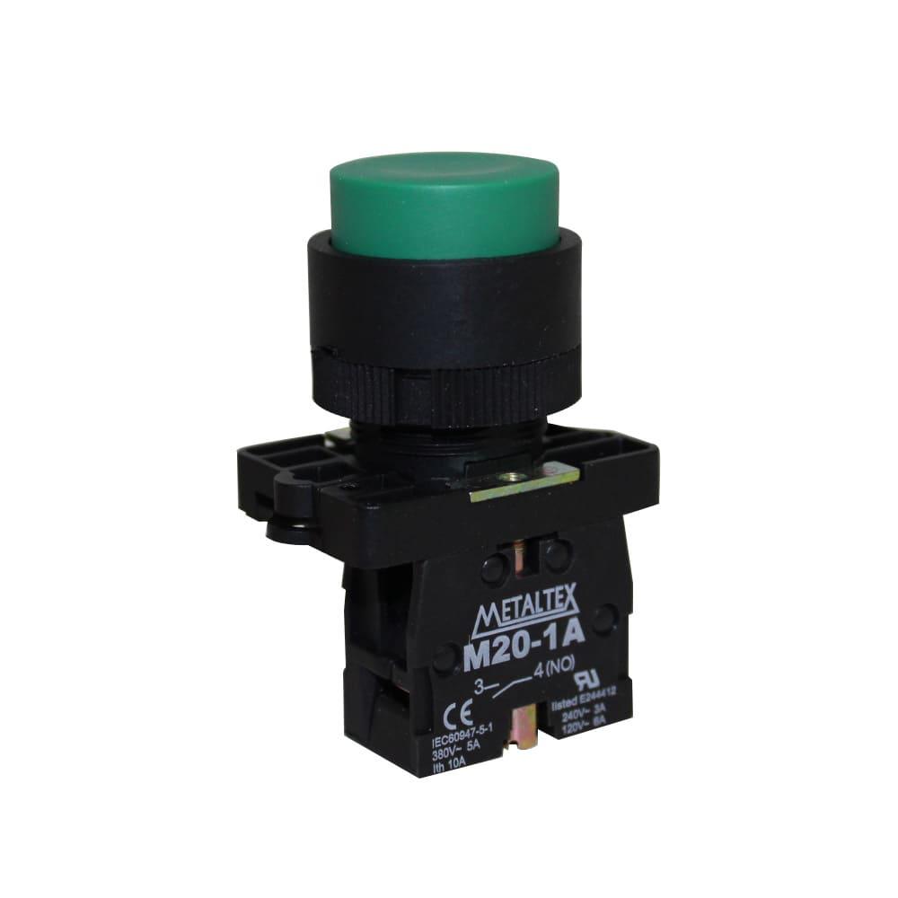 Pulsador no rasado 22mm plástico verde - 1NA