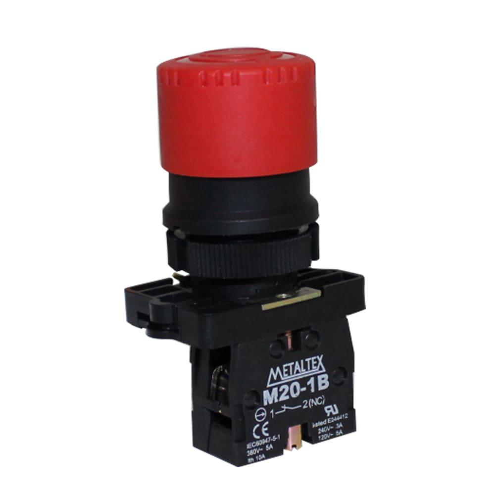 Botón Emergencia 22mm plástico con Hongo 30mm rojo - 1NC