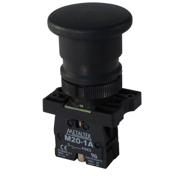 Pulsador Hongo 22mm plástico negro - 1NA